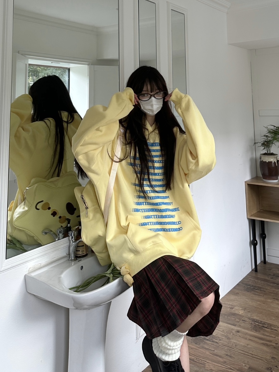 Multicolor Hoodie with Original Letter Print - Handmade Casual Loose Unisex Top for Couples - Y2K Street Style Multicolor Hoodie with Original Letter Print - Handmade Casual Loose Unisex Top for Couples - Y2K Street Style