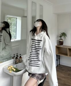 Multicolor Hoodie with Original Letter Print - Handmade Casual Loose Unisex Top for Couples - Y2K Street Style