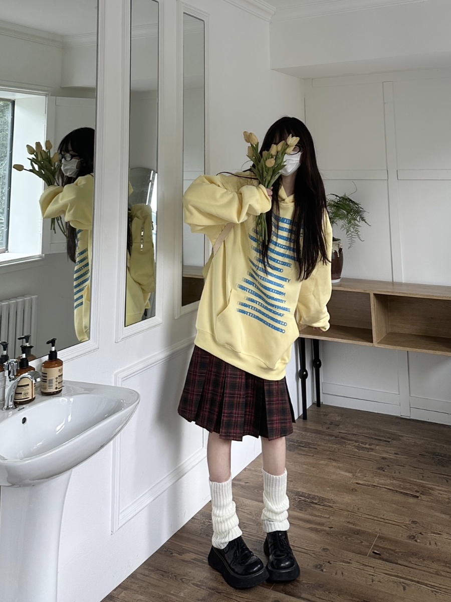 Multicolor Hoodie with Original Letter Print - Handmade Casual Loose Unisex Top for Couples - Y2K Street Style Multicolor Hoodie with Original Letter Print - Handmade Casual Loose Unisex Top for Couples - Y2K Street Style