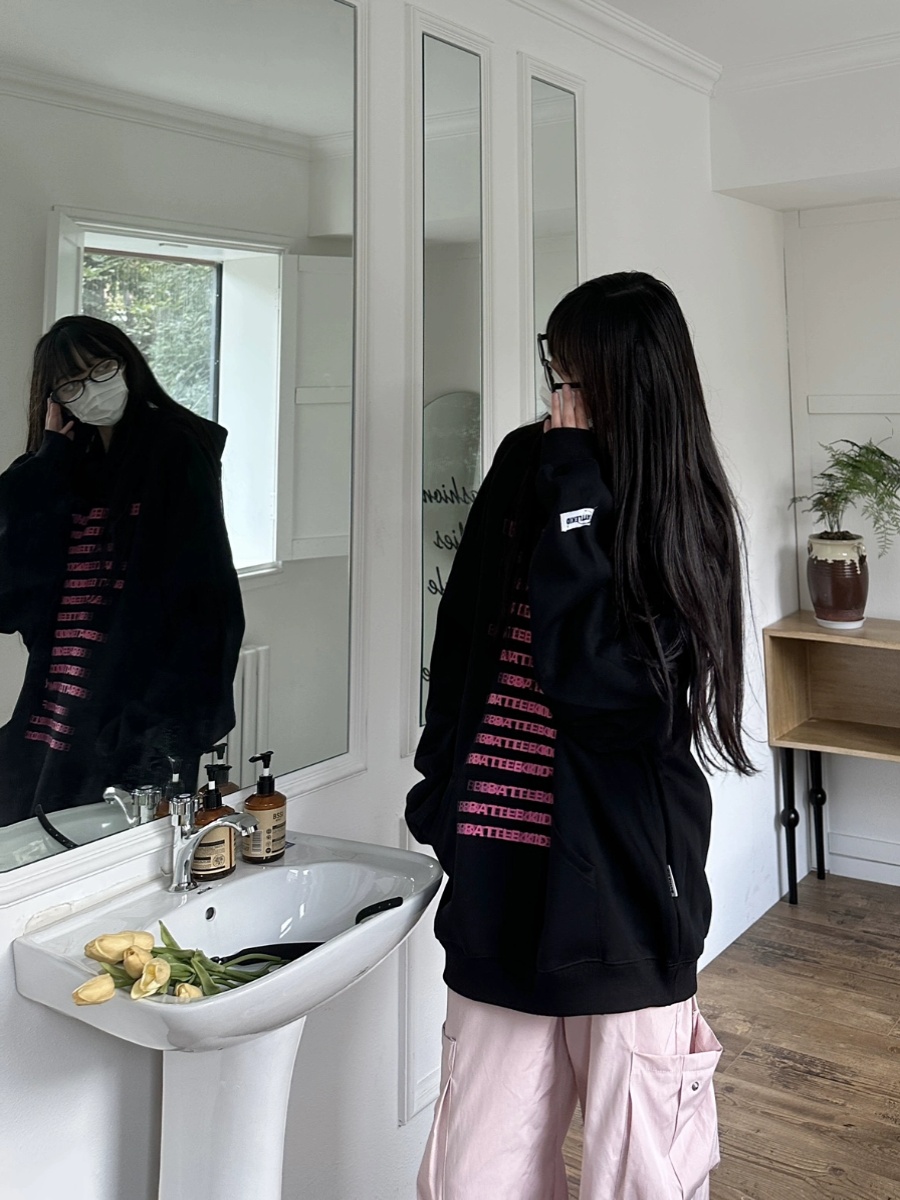 Multicolor Hoodie with Original Letter Print - Handmade Casual Loose Unisex Top for Couples - Y2K Street Style Multicolor Hoodie with Original Letter Print - Handmade Casual Loose Unisex Top for Couples - Y2K Street Style