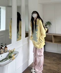 Multicolor Hoodie with Original Letter Print - Handmade Casual Loose Unisex Top for Couples - Y2K Street Style