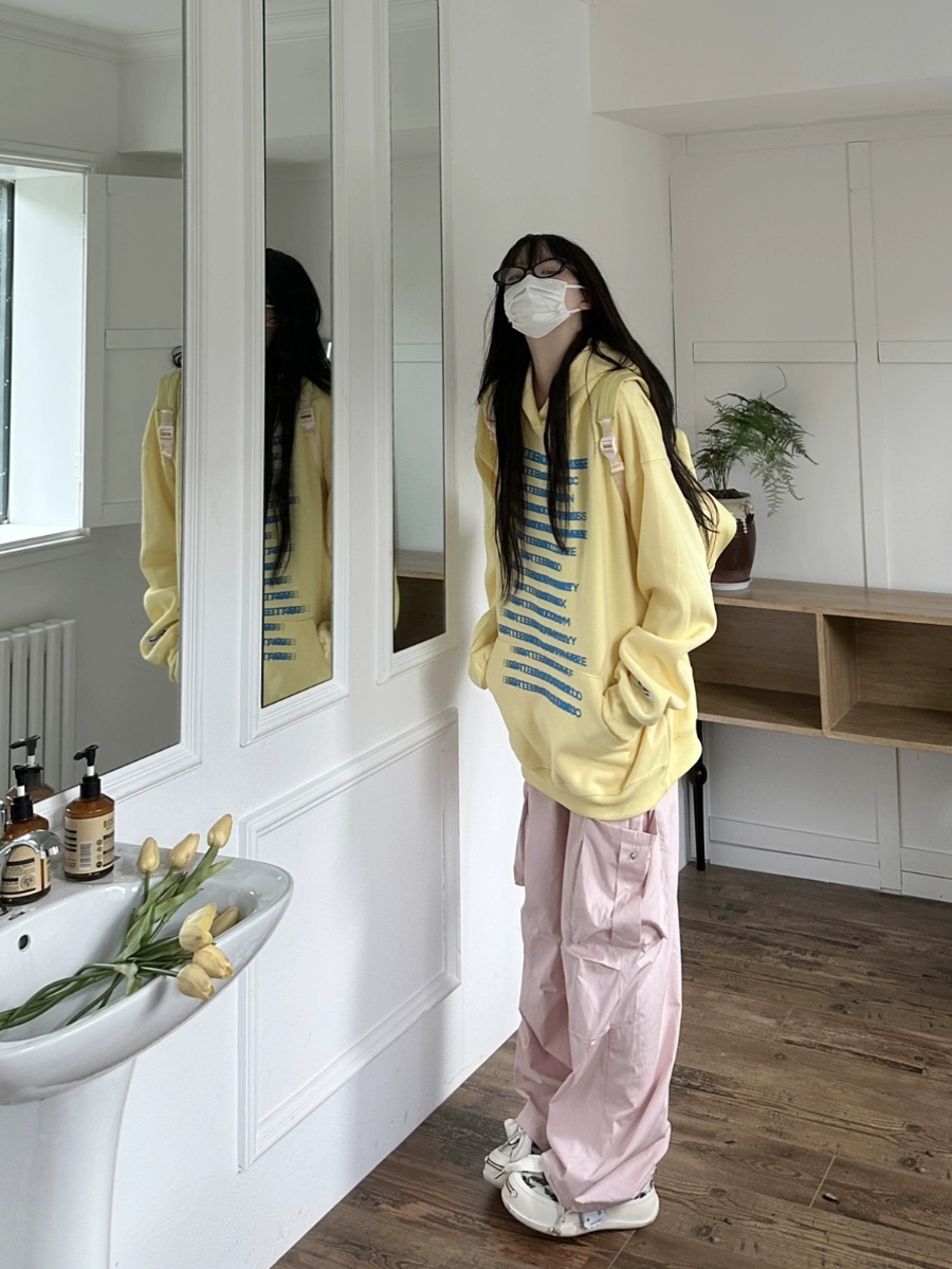 Multicolor Hoodie with Original Letter Print - Handmade Casual Loose Unisex Top for Couples - Y2K Street Style Multicolor Hoodie with Original Letter Print - Handmade Casual Loose Unisex Top for Couples - Y2K Street Style