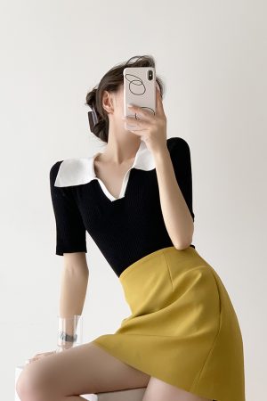 Mustard Yellow Vintage Bodycon Midi Skirt, High-Waisted, Slimming, Minimalist Design for Commuting, Three-Dimensional, Wrinkle-Resistant