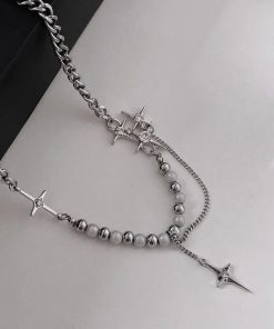 Mysterious Girl Aesthetic Outfit, Long Maxi Skirts Outfit - Y2K Star Beaded Chain Necklace