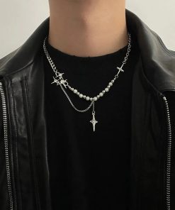 Mysterious Girl Aesthetic Outfit, Long Maxi Skirts Outfit - Y2K Star Beaded Chain Necklace