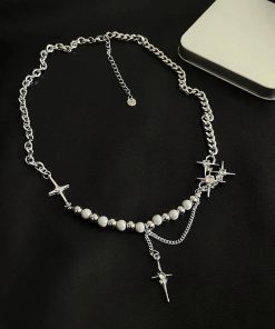 Mysterious Girl Aesthetic Outfit, Long Maxi Skirts Outfit - Y2K Star Beaded Chain Necklace