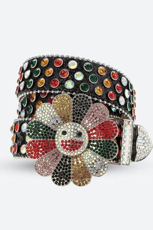 Mysterious Outfit Women, Dark Feminine Girl - Disco Cowgirl Flower Buckle Belt