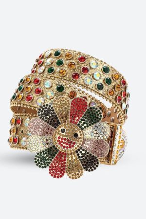 Mysterious Outfit Women, Dark Feminine Girl - Disco Cowgirl Flower Buckle Belt