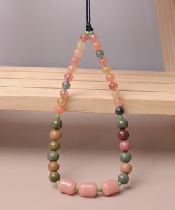 Natural Agate Glass Bead Phone Chain Pendant - Sweet Women's Wrist Strap, Anti-Lost Design, Boho Style