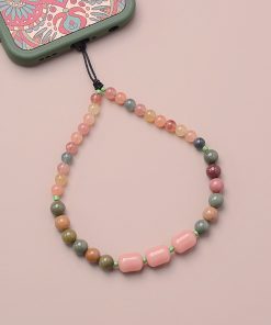 Natural Agate Glass Bead Phone Chain Pendant - Sweet Women's Wrist Strap, Anti-Lost Design, Boho Style