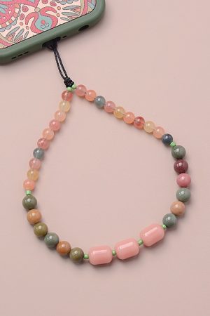 Natural Agate Glass Bead Phone Chain Pendant - Sweet Women's Wrist Strap, Anti-Lost Design, Boho Style