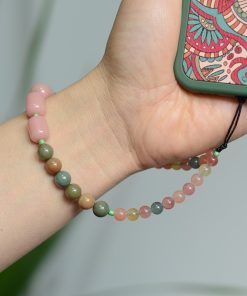 Natural Agate Glass Bead Phone Chain Pendant - Sweet Women's Wrist Strap, Anti-Lost Design, Boho Style