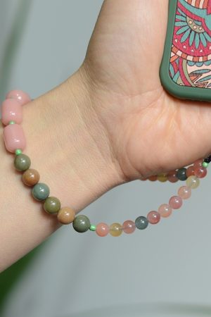 Natural Agate Glass Bead Phone Chain Pendant - Sweet Women's Wrist Strap, Anti-Lost Design, Boho Style
