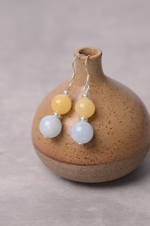 Natural Aquamarine Yellow Topaz Women's Earrings - Elegant National Style Crystal Ear Accessories, Exquisite Original Design
