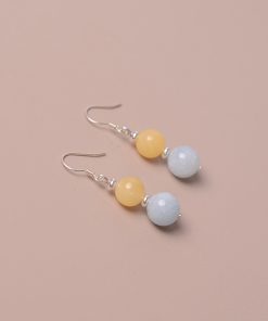 Natural Aquamarine Yellow Topaz Women's Earrings - Elegant National Style Crystal Ear Accessories, Exquisite Original Design