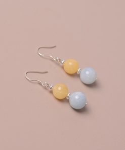 Natural Aquamarine Yellow Topaz Women's Earrings - Elegant National Style Crystal Ear Accessories, Exquisite Original Design