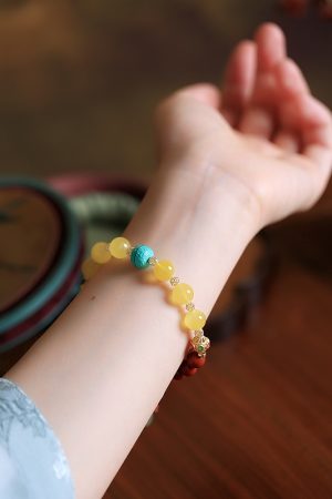 Natural Beeswax Amber & Southern Red Agate Bracelet for Women - DIY Multi-Treasure Crystal & Jade Bead Design