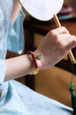 Natural Beeswax Amber & Southern Red Agate Bracelet for Women - DIY Multi-Treasure Crystal & Jade Bead Design