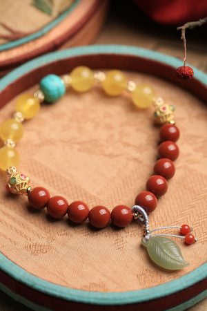 Natural Beeswax Amber & Southern Red Agate Bracelet for Women - DIY Multi-Treasure Crystal & Jade Bead Design