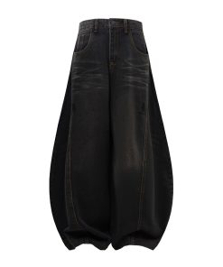 Natural Cat Whisker Wide-Leg Baggy Jeans with Curved Blade Design - 90s Inspired Machete Pants for a Trendy Look