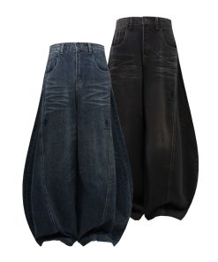 Natural Cat Whisker Wide-Leg Baggy Jeans with Curved Blade Design - 90s Inspired Machete Pants for a Trendy Look