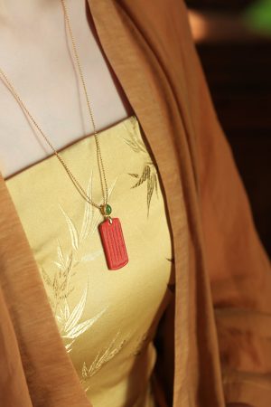 Natural Cinnabar & Pure Silver Amulet Pendant Necklace for Women - Good Luck Wealth Attraction - Zodiac Year Jewelry