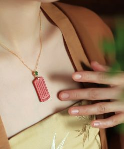 Natural Cinnabar & Pure Silver Amulet Pendant Necklace for Women - Good Luck Wealth Attraction - Zodiac Year Jewelry