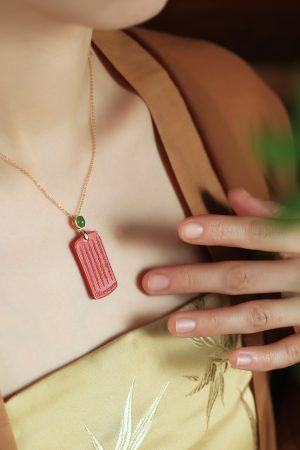 Natural Cinnabar & Pure Silver Amulet Pendant Necklace for Women - Good Luck Wealth Attraction - Zodiac Year Jewelry