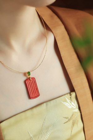 Natural Cinnabar & Pure Silver Amulet Pendant Necklace for Women - Good Luck Wealth Attraction - Zodiac Year Jewelry