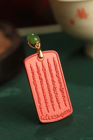 Natural Cinnabar & Pure Silver Amulet Pendant Necklace for Women - Good Luck Wealth Attraction - Zodiac Year Jewelry