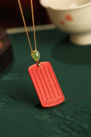 Natural Cinnabar & Pure Silver Amulet Pendant Necklace for Women - Good Luck Wealth Attraction - Zodiac Year Jewelry