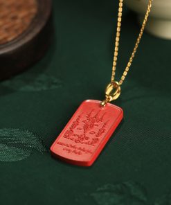 Natural Cinnabar & Pure Silver Amulet Pendant Necklace for Women - Good Luck Wealth Attraction - Zodiac Year Jewelry