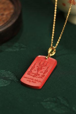 Natural Cinnabar & Pure Silver Amulet Pendant Necklace for Women - Good Luck Wealth Attraction - Zodiac Year Jewelry