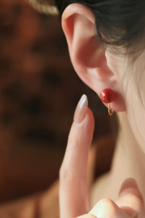 Natural Cinnabar Pure Silver Earrings for Women, Chinese Style Red Retro Ear Clips, Metaphysical Wealth-Enhancing Accessories