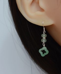 Natural Crystal Dongling Jade Four-Leaf Clover Vintage Drop Earrings in S925 Silver - Women's National Style Jewelry