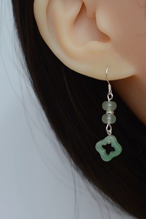 Natural Crystal Dongling Jade Four-Leaf Clover Vintage Drop Earrings in S925 Silver - Women's National Style Jewelry
