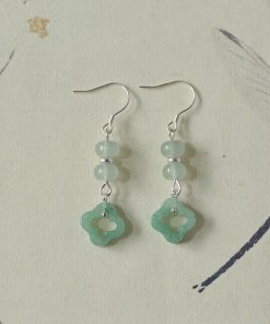 Natural Crystal Dongling Jade Four-Leaf Clover Vintage Drop Earrings in S925 Silver - Women's National Style Jewelry