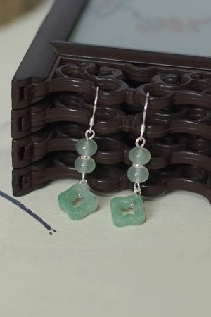 Natural Crystal Dongling Jade Four-Leaf Clover Vintage Drop Earrings in S925 Silver - Women's National Style Jewelry