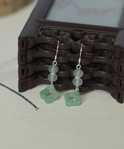 Natural Crystal Dongling Jade Four-Leaf Clover Vintage Drop Earrings in S925 Silver - Women's National Style Jewelry