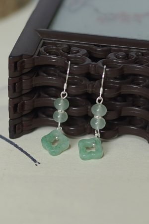 Natural Crystal Dongling Jade Four-Leaf Clover Vintage Drop Earrings in S925 Silver - Women's National Style Jewelry