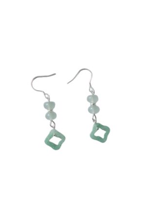 Natural Crystal Dongling Jade Four-Leaf Clover Vintage Drop Earrings in S925 Silver - Women's National Style Jewelry