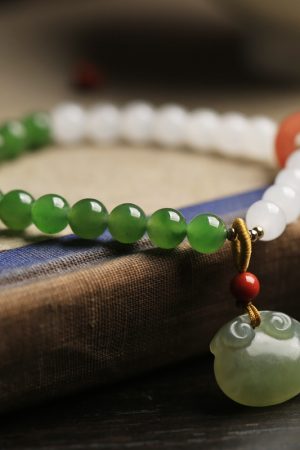 Natural Hetian Jade Bead Bracelet for Women - Summer White & Green Jade, Auspicious Charm, Niche Jewelry, Elegant Accessory
