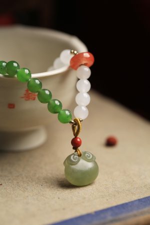 Natural Hetian Jade Bead Bracelet for Women - Summer White & Green Jade, Auspicious Charm, Niche Jewelry, Elegant Accessory