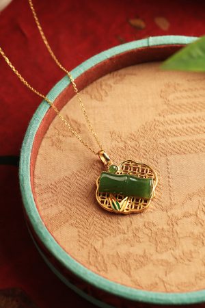 Natural Hetian Jade Green Bamboo Joint Ruyi Lock Pure Silver Pendant Necklace - Women's Chinese Style National Wind Jade Jewelry