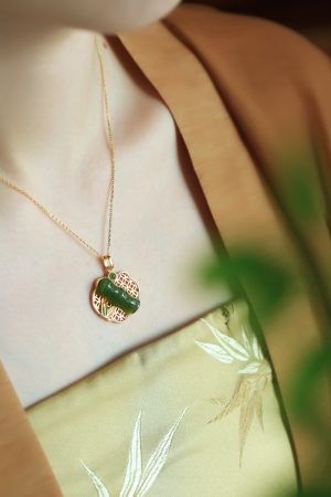 Natural Hetian Jade Green Bamboo Joint Ruyi Lock Pure Silver Pendant Necklace - Women's Chinese Style National Wind Jade Jewelry