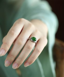 Natural Hetian Jade Green Egg Face Ring for Women, 18K Gold-Plated Light Luxury Silver Ingot Design, High-End Jade Stone Jewelry
