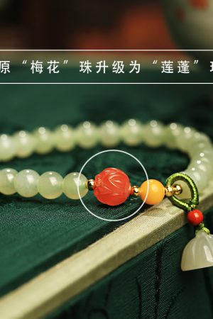 Natural Hetian Jade Lotus Pod Beaded Bracelet for Women, Summer Green Jade Jewelry, Unique Gift for Girls, Stylish Accessory