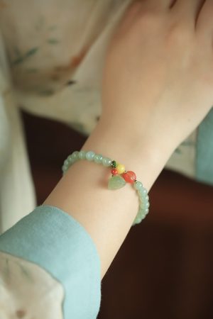 Natural Hetian Jade Lotus Pod Beaded Bracelet for Women, Summer Green Jade Jewelry, Unique Gift for Girls, Stylish Accessory