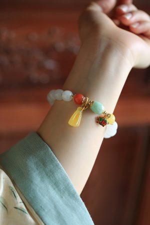Natural Hetian Jade Multi-Treasure Bracelet for Women - Handmade White Jade Beaded Wristband, High-End Jewelry, Elegant Gift