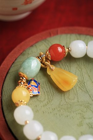 Natural Hetian Jade Multi-Treasure Bracelet for Women - Handmade White Jade Beaded Wristband, High-End Jewelry, Elegant Gift